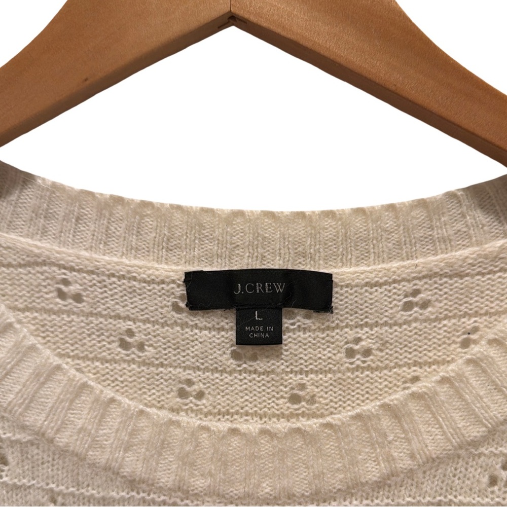 J.Crew Cream Pointelle Knit Sweater | Crew Neck | Size L - Picture 2 of 5